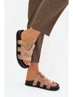 Dámské pantofle s pásky a zlatým přezkou béžové Ulirissa