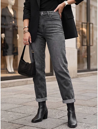 Dámské džíny Mom Fit s vysokým pasem, šedé, FashionStreet UY3114 Dámské džíny Mom Fit s vysokým pasem, šedé, FashionStreet UY3114