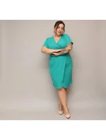 Dámské přeložené obálkové šaty v mořské barvě v délce ke kolenům (743)