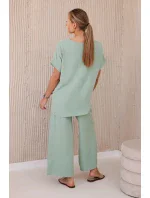 Komplet s náhrdelníkem halenka + kalhoty tmavá máta