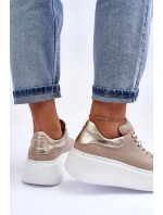 Dámské kožené sportovní boty na platformě Bežové Lemar 10150 Dámské kožené sportovní boty na platformě Bežové Lemar 10150