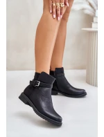 Zateplené Boty Na Plochém Podpatku Se Páskem Černé Sabamessa