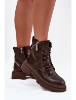 Kožené dámské pracovní kozačky s vyhříváním Big Star SS274453 hnědé Kožené dámské pracovní kozačky s vyhříváním Big Star SS274453 hnědé