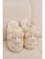 Dámské domácí pantofle s plyšovou ovčí podšívkou Sylline – béžové