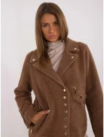 Hnědá krátká vlněná bunda typu alpaka (250)