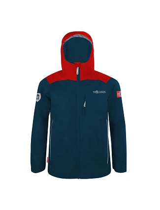 Trollkids Bergen Jacket jasně červená/modrá (610-410) bunda do deště pro chlapce/dívky Trollkids Bergen Jacket jasně červená/modrá (610-410) bunda do deště pro chlapce/dívky
