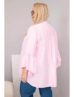 Dámská viskózová halenka Plus Size s volánovým rukávem a výstřihem do V cukrově růžová Dámská viskózová halenka Plus Size s volánovým rukávem a výstřihem do V cukrově růžová