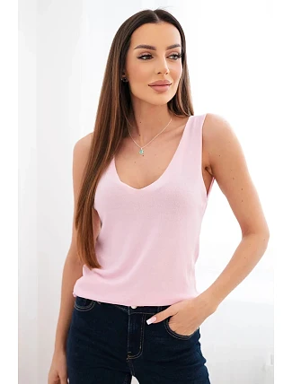 Dámská viskózová halenka bez rukávů s výstřihem do V bonbónově růžová