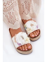 Dámské sandály s květinami platforma s pletením bílé Zenvanis