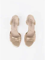 Moderní zlaté  sandály dámské na širokém podpatku