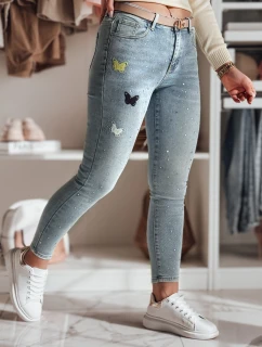 Dámské džínové úzké kalhoty se zdobením LUMITTA modrá FashionStreet UY2429