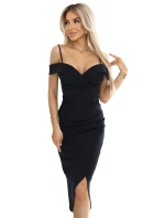 564-11 CALLIE Midi šaty s odhalenými rameny a výstřihem - černé 564-11 CALLIE Midi šaty s odhalenými rameny a výstřihem - černé