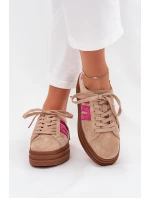 Dámské tenisky na platformě z přírodní semiš béžovo-růžové Eldira Dámské tenisky na platformě z přírodní semiš béžovo-růžové Eldira