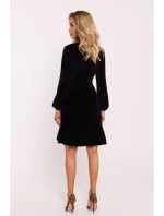 M826 Sametové šaty s výstřihem do V - černé M826 Sametové šaty s výstřihem do V - černé