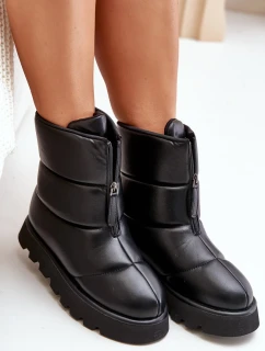 Sněhule Na Platformě S Zipem Eko Kožené Černé Resisia