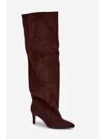 Dámské kozačky na jehlovém podpatku, vsuvné Mavilla – čokoládové