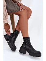 Dámské kotníkové boty na masivním podpatku s platformou Elvianne – černé, eko kůže