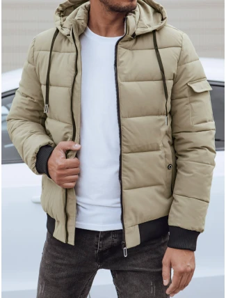 Pánská prošívaná zimní bunda s kapucí béžová FashionStreet TX4838
