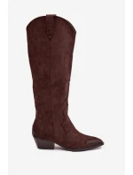 Eko Semišové Kozačky Dámské Na Podpatku Čokoládové Jenaya