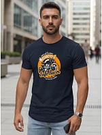 Pánské bavlněné tričko s potiskem motorky tmavě modré FashionStreet NX5095R