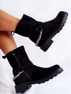 Prolamované Botičky Se Zipem S řetízkem Černá Chantelle