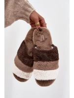 Kožešinové dámské pantofle s pruhy hnědé Tahlisse