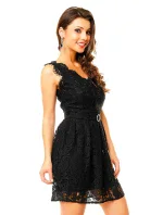 Společenské šaty MAYAADI Deluxe krajkové s páskem černé - Černá - MAYAADI