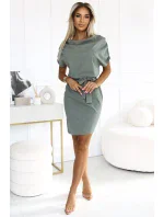 240-4 ROXI šaty s asymetrickou sukní a páskem - barva OLIVE