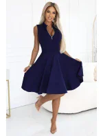 573-2 Exkluzivní šaty s rozšířeným spodním dílem a zlatým zipem - ZELENÉ