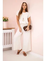 Viskózový komplet plisovaná halenka + kalhoty béžový