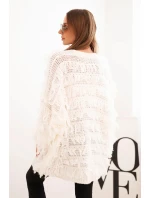 Dámský cardigan s třásněmi a volným střihem ecru