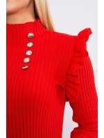 Přiléhavé svetrové šaty s knoflíky červené