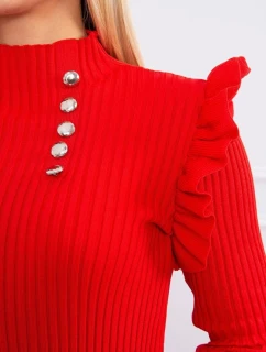 Přiléhavé svetrové šaty s knoflíky červené