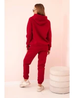 Dámský komplet z bavlny z potiskem, zateplený bordový