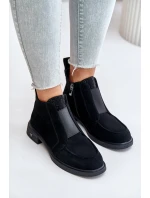 Semišové Nízké Boty Na Plochém Podpatku Zateplené D&A JC42-23 Černé