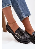 Kožené dámské mokasíny s pásky a stříbrnými přezkami Černé Gabrisse
