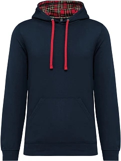 Kariban K 4013 Unisex mikina s kapucí 20.K013 navy/red tartan