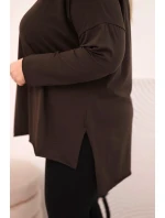 Dámská bavlněná blůza Plus Size asymetrická s dlouhým rukávem hnědá