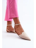 Šněrovací baleríny z ekokože s špičatými špičkami světle béžové Ellesara