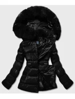 Černá krátká lesklá dámská bunda (B8090-1)