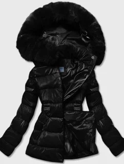 Černá krátká lesklá dámská bunda (B8090-1)