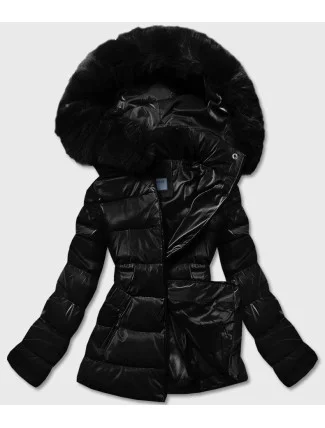 Černá krátká lesklá dámská bunda (B8090-1)