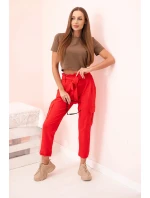 Dámské cargo kalhoty s vysokým pasem červený Dámské cargo kalhoty s vysokým pasem červený