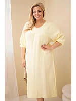 Dámské šaty plus size bavlněné mušelínové s výstřihem do V žlutá