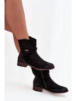 Dámské zateplené kotníkové boty na nízkém podpatku s řasením Gracia – černé