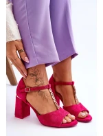 Semišové sandály na vysokém podpatku s kubickými zirkony Fuchsié Aniya