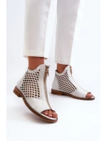 Kůžené Ažurové Sandály Na Zip Bílé Zazoo 977/L