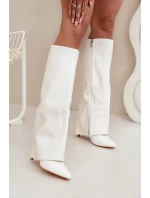 Zateplené kozačky na jehlovém podpatku s ohrnutým svrškem bílé Tamonia Zateplené kozačky na jehlovém podpatku s ohrnutým svrškem bílé Tamonia