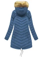 Černo-světle modrá oboustranná dámská zimní bunda s kapucí (w214big)