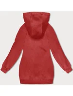 Červená volná dlouhá dámská mikina se stahovacími lemy (AMG-332A)